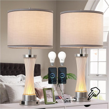 Dimmable Touch Control Table Lamp Set with USB Ports - Modern Crystal Design