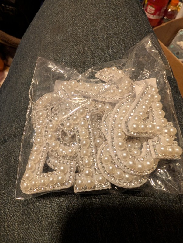 1 Set Pearl Number Patches Rhinestone Chenille Iron On Applique Badge DIY Decor