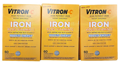 LOT 3x Vitron-C High Potency Iron Supplement with Vitamin C 60 Tablets EXP 3/27