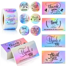 620Pcs Holographic Thank You Cards Appreciation Postcards for Small Business