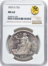 1875-S T$1 - Type One silver Trade Dollar - Reverse MS62 NGC. Large S - Gorgeous