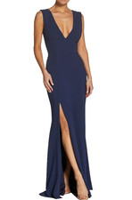 Dress the Population Sandra Midnight Blue V-Neck Gown -size Small - retail 198