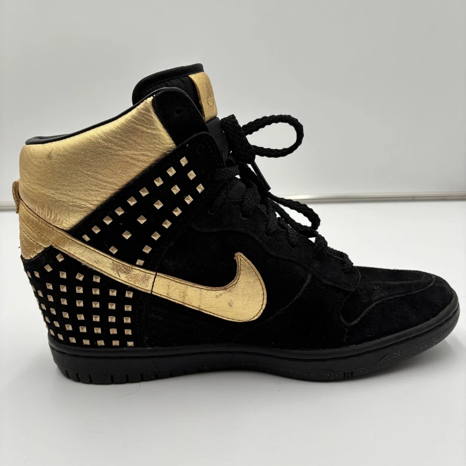 Nike Dunk Sky Hi Studded Black Gold Wedge Sneakers Size 11 615873-001 - Image 3 of 4