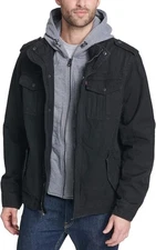 Levi's Men Trucker Jacket Olive Washed Cotton Sherpa Lined Zip Size XL BLACK