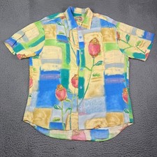 Vintage Jams World Hawaiian Shirt Mens M Multicolor Floral Rayon Short Sleeve