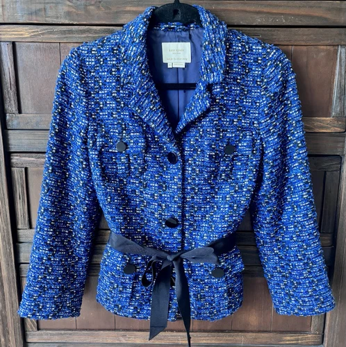 Giacca blazer Kate Spade blu royal argento e tweed nero taglia 4