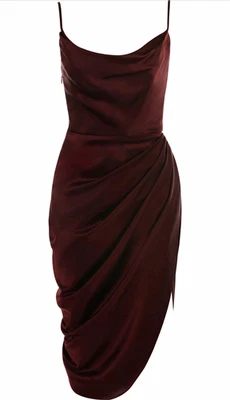 HOUSE OF CB Reva Burgundy Satin Cowl Neck Corset Dress - Image 1 of 4