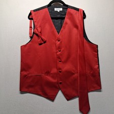 Gioberti Men's Red Satin Formal Vest, Tie  Bowtie 3-Piece Set Size Large