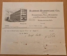 1926 Billhead Receipt Washington North Carolina Harris Hardware Co