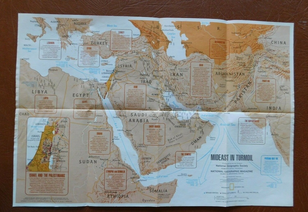 1980 National Geographic Map- Two Centuries Conflict Middle East  display picture 1