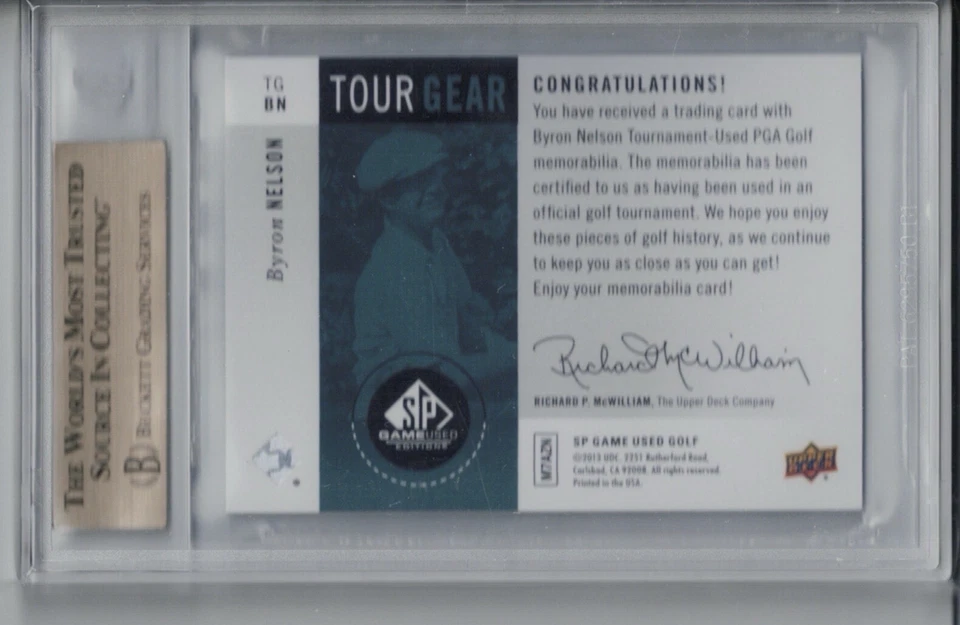 Byron Nelson 2014 SP Game Used Golf Tour Gear DUAL Shirt Relic BGS 9.5 GEM MINT - Image 2 of 2