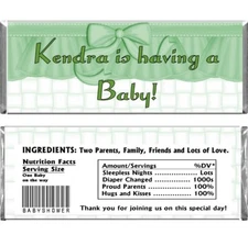 Green Ruffle Girl Baby Shower Personalized Candy Bar Wrappers & Foils Favors