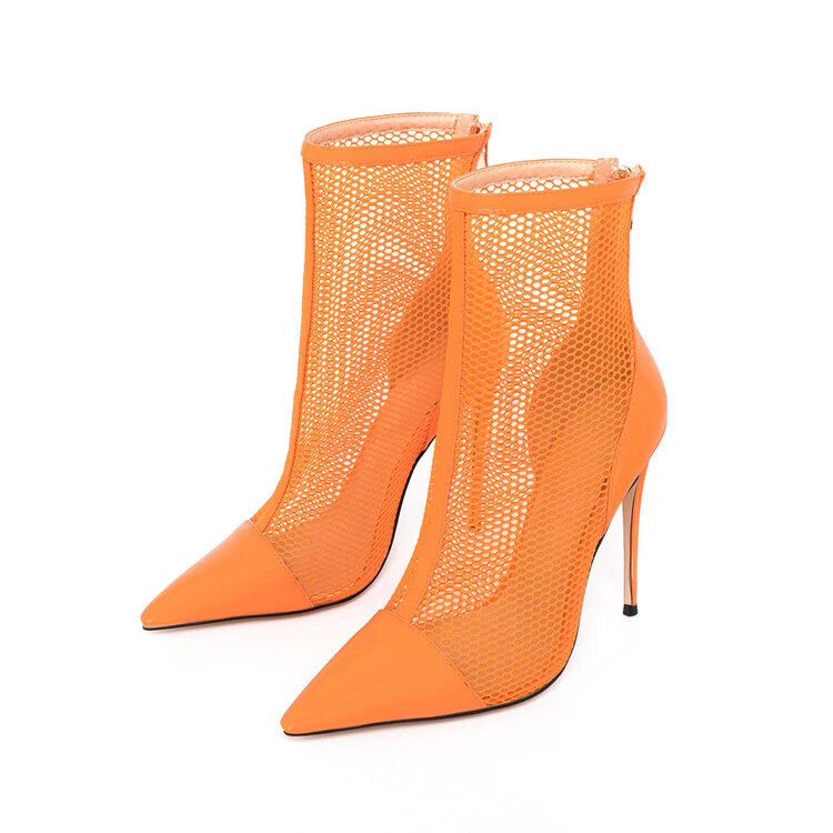 Women Summer Hollow Fishnet Ankle Boots Sandals Mesh Pointy Toe High Heels