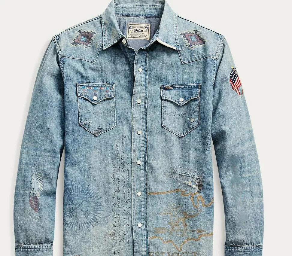 Polo Ralph Lauren Flag Western Patchwork Denim Button Down Shirt Ltd Edition NWT