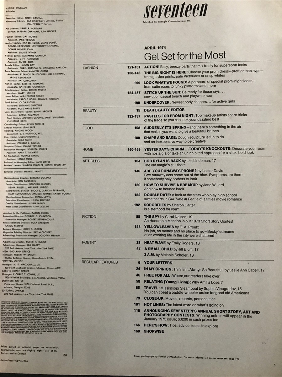 SEVENTEEN MAGAZINE-APRIL 1974-PATTI HANSEN-PROM NIGHT MAKEUP | eBay