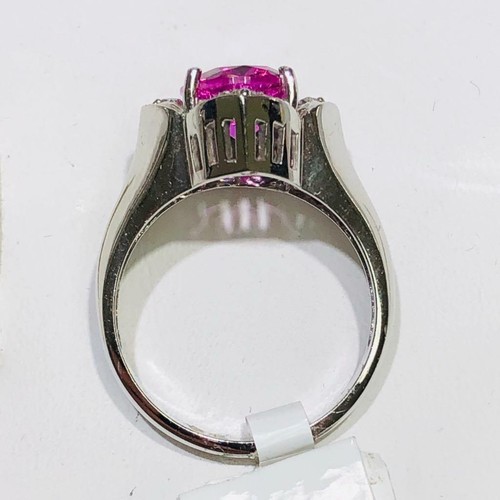 14k Bianco Oro e Diamanti 0.15ct G-SI1 Zaffiro Rosa 2.56ct Ovale Halo Anello Sz7 - Foto 6 di 12