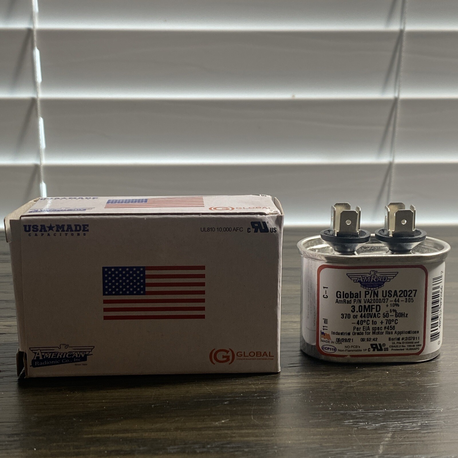 AmRad USA2027 Oval Run Capacitor 3 uF MFD 370 / 440 Volt Made in USA