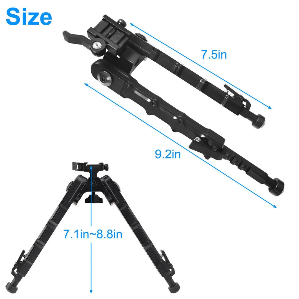 V9 Rifle Bipod Adjustable QD  Picatinny Rail 360Degrees Swivel Hunting Shooting - Image 2 of 4
