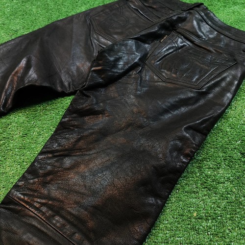 Pantalones de cuero vintage para mujer 27 - Pantalón Pantera negro ciclista años 90 botón - Imagen 5 de 18