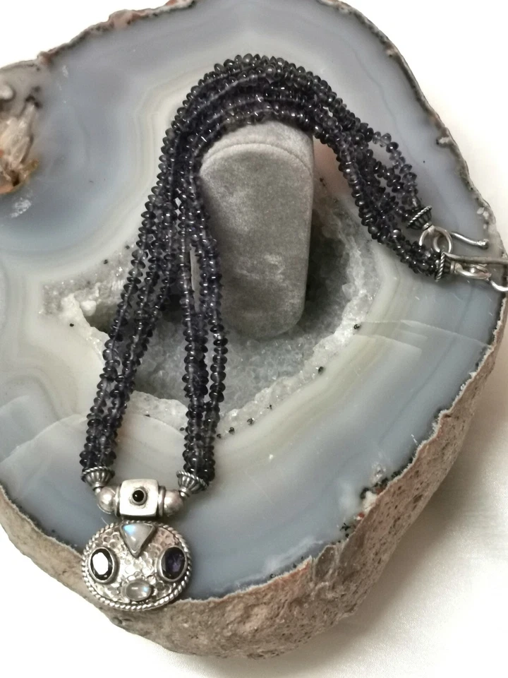 Wunderschöne Damenkette Collier 925er Silber mit Mondstein Amethyst Edelstein - Bild 3 von 4