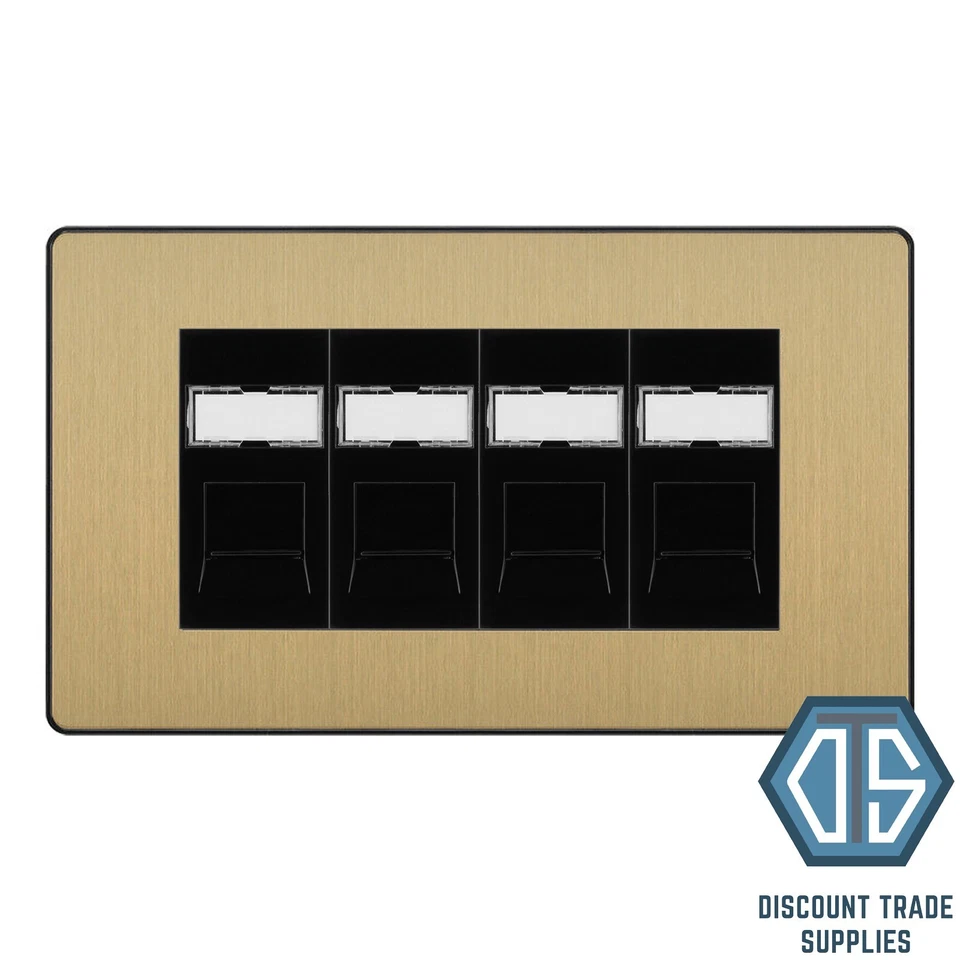 BG Evolve Satin Messing PCDSBRJ454B 4-Gang Doppel RJ45 Cat6 Buchse schwarz Einsatz