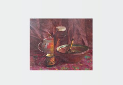 Oil painting Items Ukrainian painter cardboard original Still life decor art
