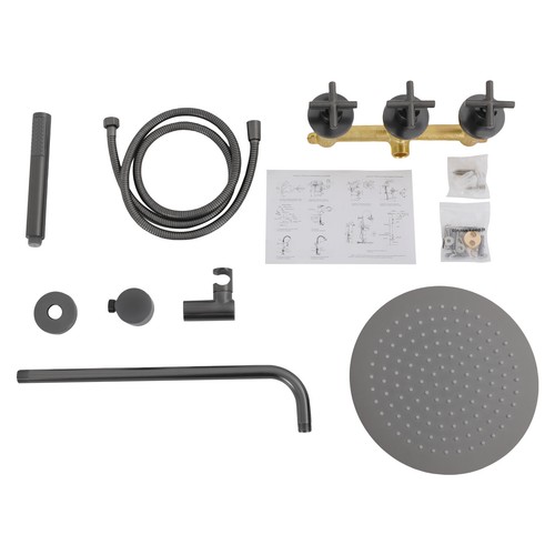 Shower Faucet Set W/ Valve & Hose Stainless Steel Rain Shower Head Combo System - Picture 3 of 16