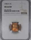 1946-S 1C NGC MS 66 RD Lincoln Wheat Cent [078]
