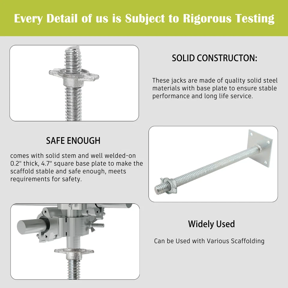 4 Piezas Gatos Niveladores Ajustables 18" Andamio Tornillo Sólido Gato con Placa Base - Imagen 3 de 4