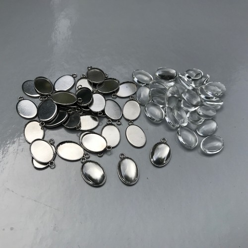 Cabochon Tray Glass Dome Set OVAL Smooth Stainless Steel Pendant DIY Kit 14-30mm - Picture 16 of 39
