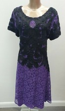 Women's Phase Eight Purple Black Lace Applique Occasion Evening Midi Dress 14