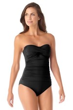 Anne Cole Women's Twist Front Shirred One Piece Swimsuit Black Size 14 EXCELLENT