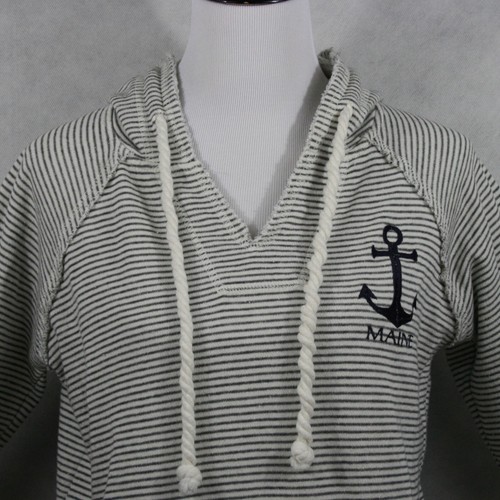 BLUE 84 Maine Black & White Stripe Cotton Blend Hooded Sweatshirt SZ M EUC - Picture 3 of 9