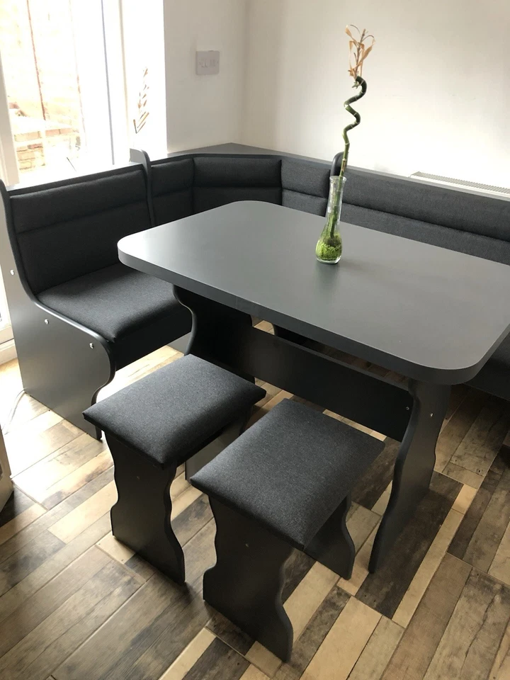 KITCHEN DINING CORNER SEATING BENCH TABLE 2 STOOLS WITH STORAGE - Image 4 of 4