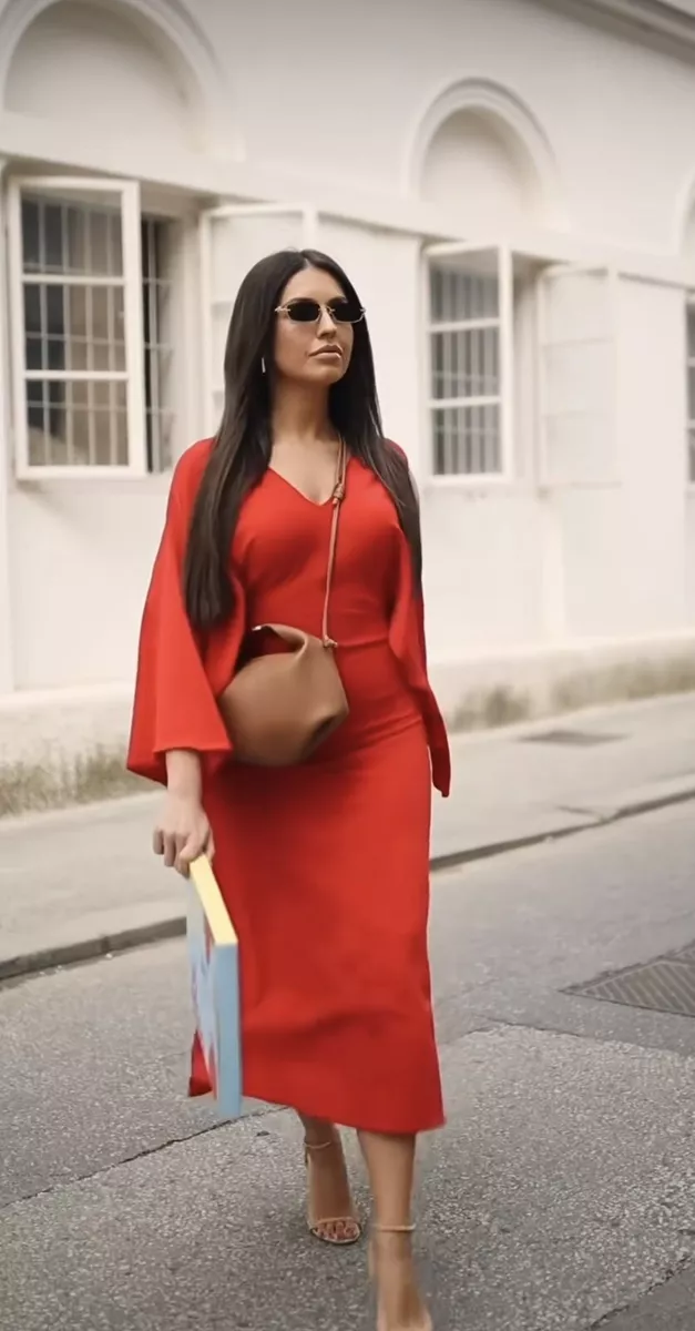 ZARA WOMEN MIDI RED CAPE SLEEVE KNIT DRESS SIZE S M NWT