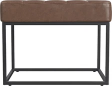 Theodore Channel Tufted Small Ottoman - Brown Faux Leather