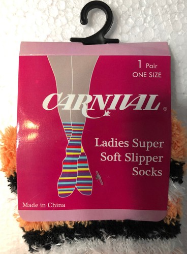 Carnival Ladies Super Soft Slipper Socks Yellow White & Black Striped 1 Pair New - Picture 5 of 6