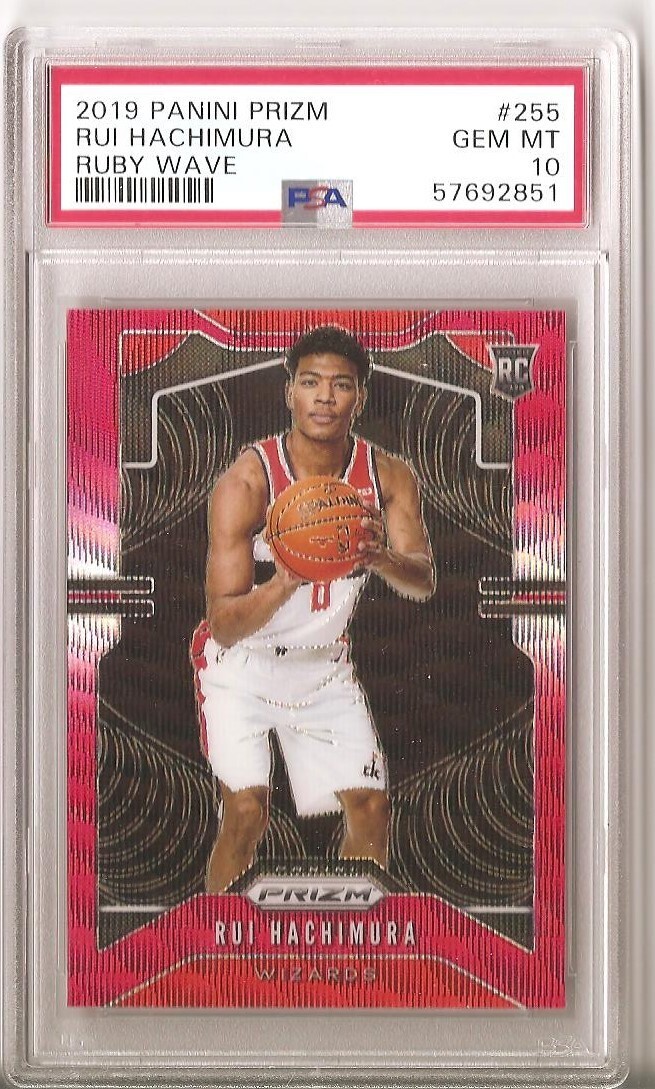 2019 PANINI PRIZM RUI HACHIMURA RC ROOKIE RUBY WAVE PRIZM #255 PSA 10 GEM MINT