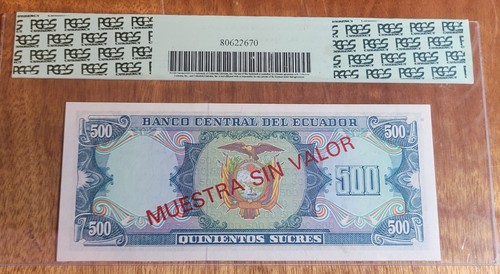 TT PK 124s 1984 ECUADOR 500 SUCRES SPECIMEN PMG 67 EPQ SUPERB , Banco Central ! - Picture 2 of 3