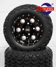 GOLF CART 10" BLACK PIONEER WHEELS/RIMS and 18"x9"-10" DOT ALL TERRAIN TIRES (4)