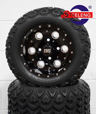 GOLF CART 10'' BLACK PIONEER WHEELS/RIMS and 18''x9''-10'' DOT ALL TERRAIN TIRES (4)