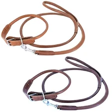 Genuine Real LEATHER Dog Collar with Leash Round Circle Rolled Medium Large Pets