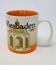 STARBUCKS WEISBADEN GERMANY COLLECTOR'S COFFEE MUG ORANGE & TAN RETIRED EUROPE