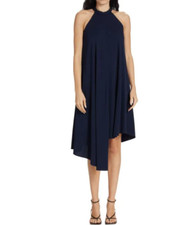 $545 Halston Women Blue Marie Asymmetric Jersey Halter Dress Size 6