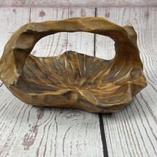 Vintage Wood Basket Rustic Hand Carved Natural Burl Wood Handled 7  Long
