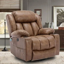 360° Swivel Overstuffed Manual Massage Glider Recliner with Heat and Vibration