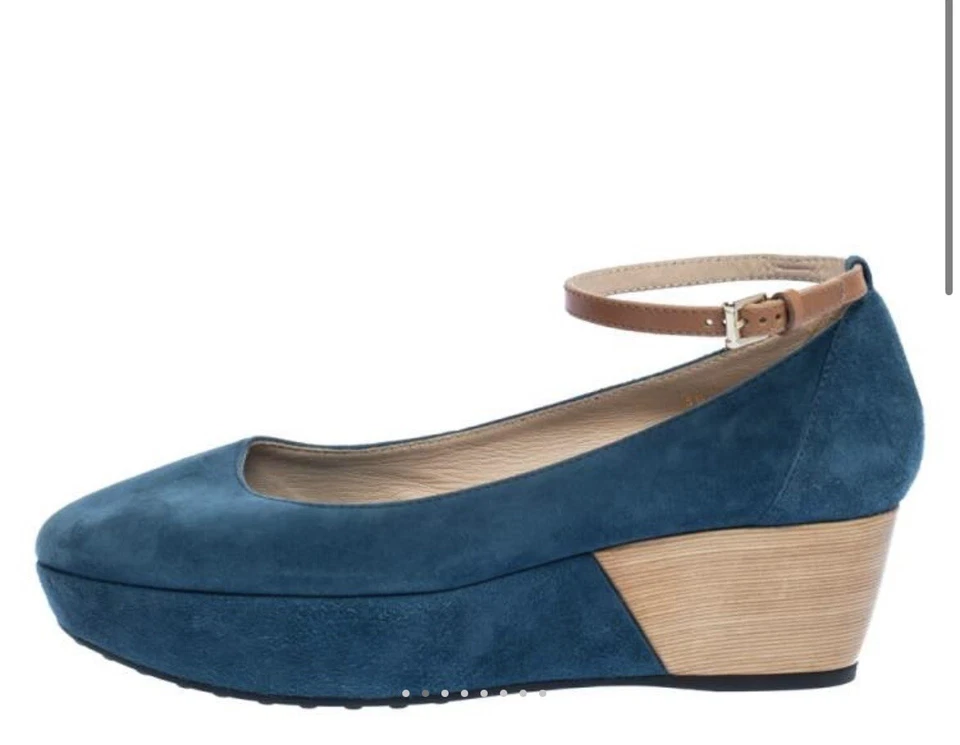 Zapatos de salón Tod's de gamuza azul con correa al tobillo plataforma cuña talla 37,5. ¡Cómodo! Foto 2 de 4