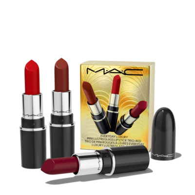 MAC 3-Pc Set Everyday Luxury Mini Lustreglass Lipstick Trio RED 0.05oz/1.5G NIB