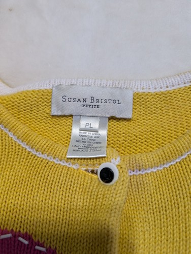 Vintage Susan Bristol 2001 Yellow Dog Cardigan Size Large Petite  - Picture 11 of 13