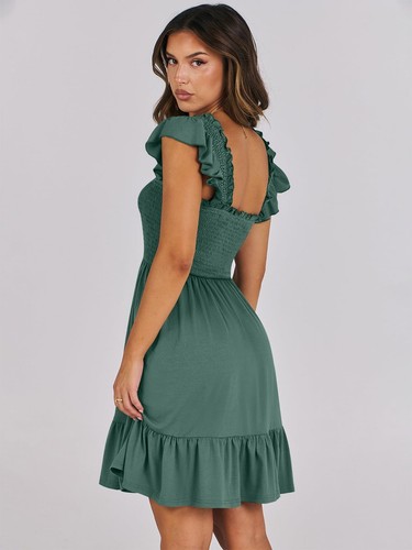 Women's Summer Casual Sleeveless Square Neck Dress 2025 Smocked Ruffle Backle... - Picture 4 of 9